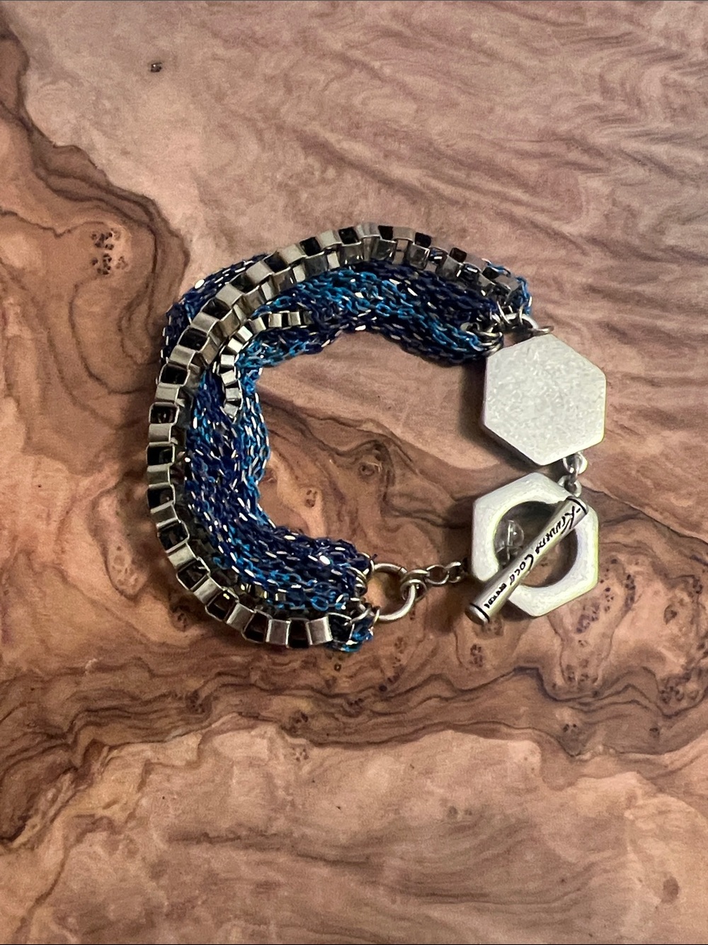 Kenneth Cole Blue Multi-Chain Toggle Bracelet with Silver Accents